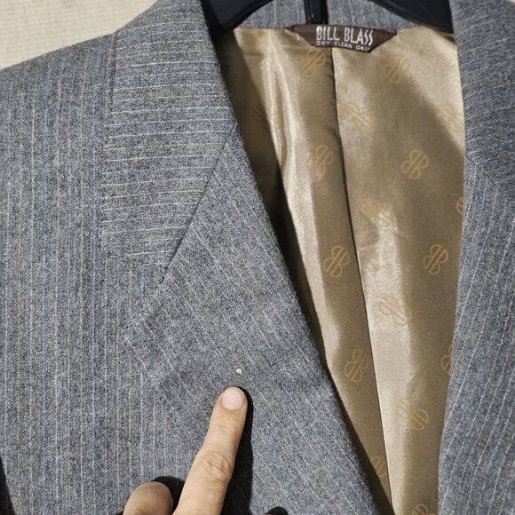 Bill Blass Pure Wool Blazer Mens Size 40R Gray With Pastel Pinstripes Small FLAW - Picture 6 of 16